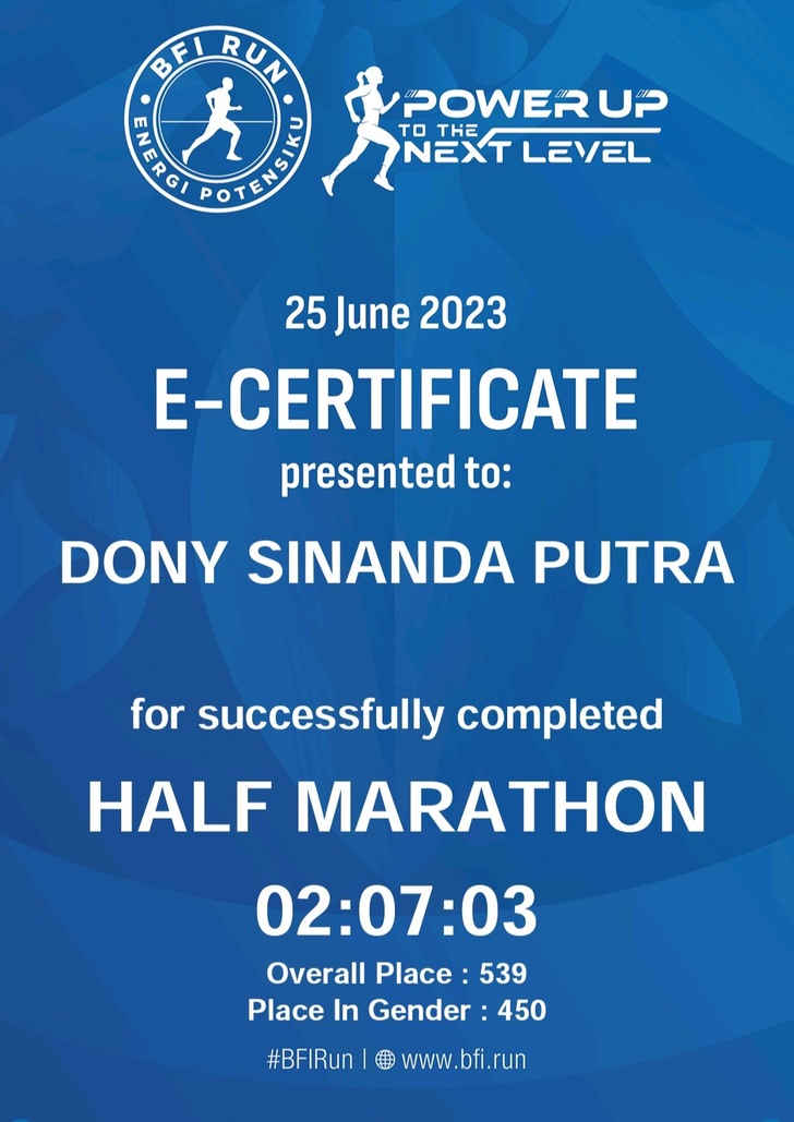 BFI Run 2023 Half Marathon Certificate