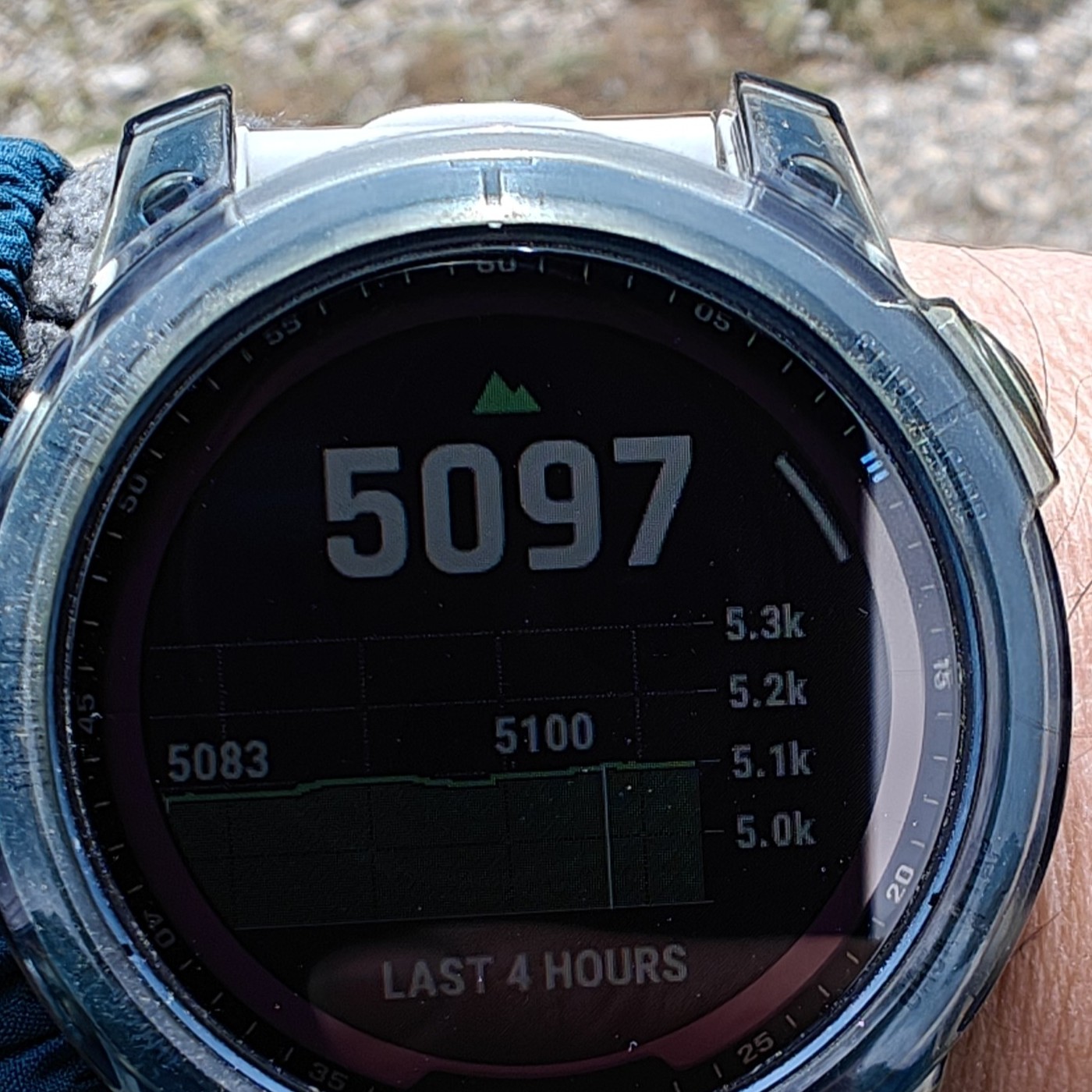 Garmin showing 5,097m altitude at Kailash base camp