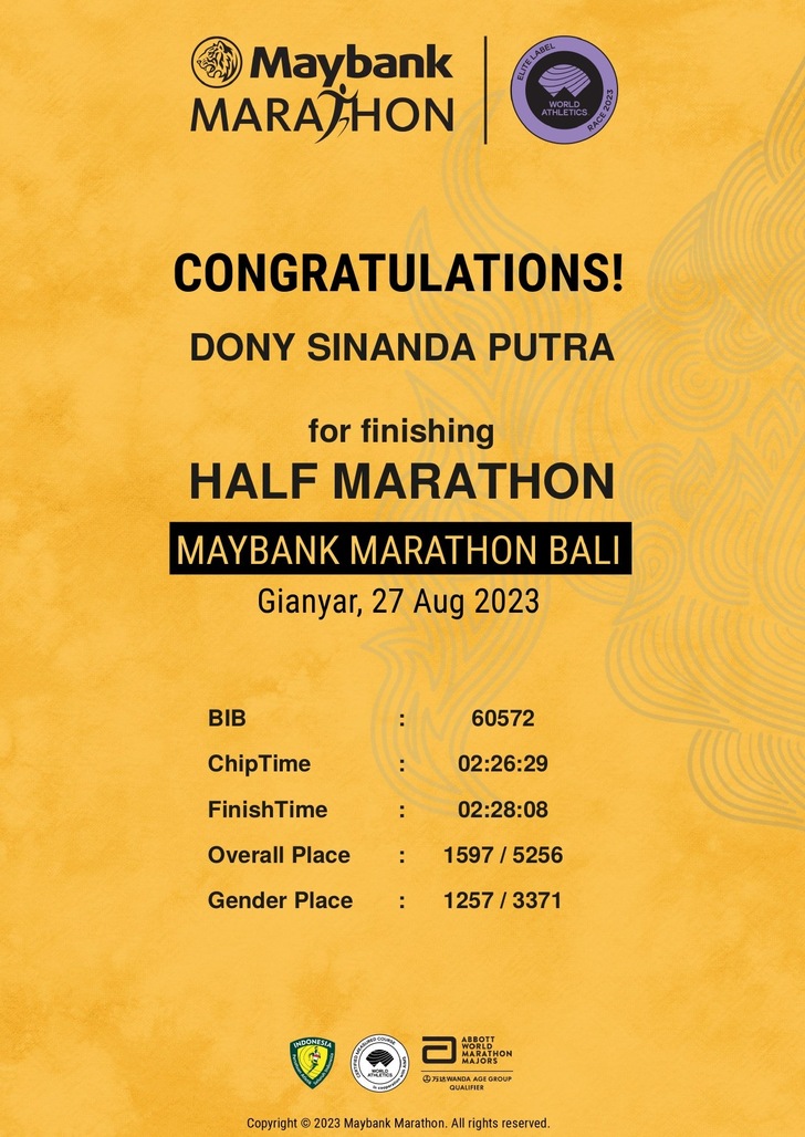 Maybank Bali Marathon 2023 Half Marathon Finisher